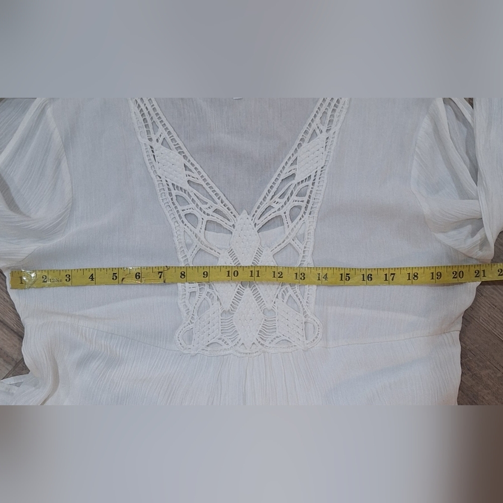 Naïf Boho Crochet V-Neck Dress Slit Sleeve Flowy Cream XL #2015 - Picture 8 of 10